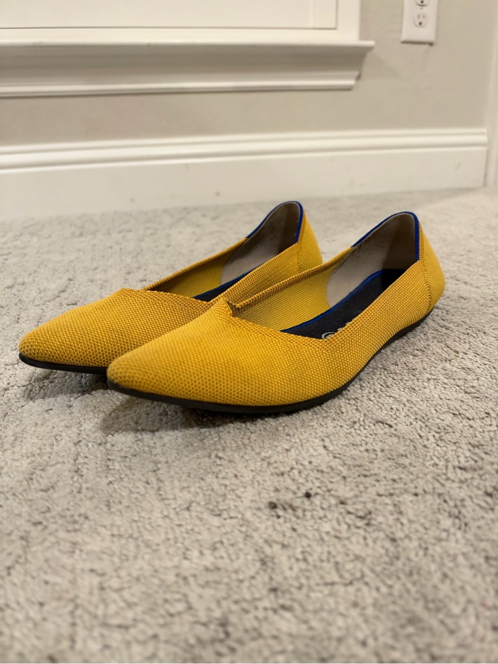 Rothy's Mustard Yellow Pointed Knit Flats